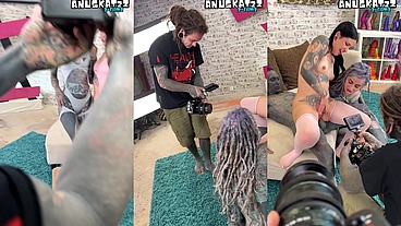 A Second Camera Secrets Tattooed Body Girl Teased in Photoshoot Before Tatttooed Man Wild Anal Ride & Ass to Mouth Feast