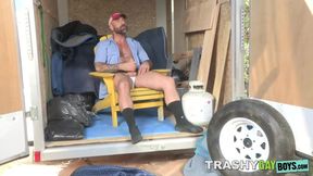 Hot truck driver Drew Sebastian gets a steamy hot barebacking after ass licking
