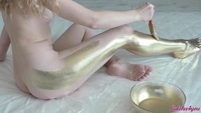 beauty in gold paint sucks cock and fucks in different poses - laloka4you