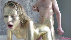 beauty in gold paint sucks cock and fucks in different poses - laloka4you