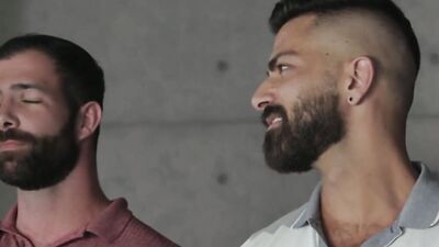 Attractive hunks with sexy beards and tattoos fuck balls deep