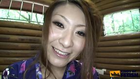 Japanese girl sucks a man with hairy dick in the bathroom and gets her mouth full with cum POV