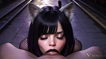 I fucked a horny cat-girl right in the middle of the street!! She went absolutely crazy for my huge black cock!! I stretched out her tight holes so damn well...[AI]