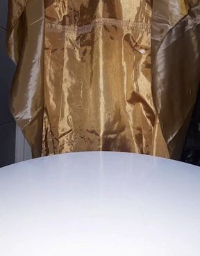 Gold Satin Silk Longdress Evening Gown Masturbation