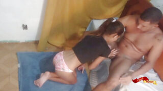 Blowjob &#8211; homemade clip of beautiful booty amateur Latina teen stepdaughter slut gets hardcore assfuck