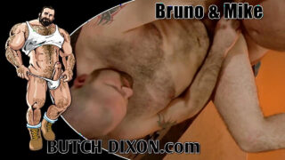 Hombres peludos y tatuados intercambian mamadas en el 69 y luego se tocan y follan las pollas del otro.