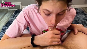 FIRST TIME! College Slut with cute butt gives POV blowjob, Face Fuck, Rimjob, Facial