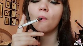 Bare lips smoking cigarette
