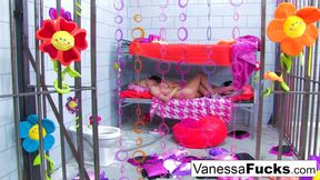 Vanessa Cage and Natasha Nice engage in a wild lesbian jail session