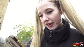 GERMAN SCOUT - Big Dick Anal Sex Casting for Pigtails Teen Crystal White in Berlin