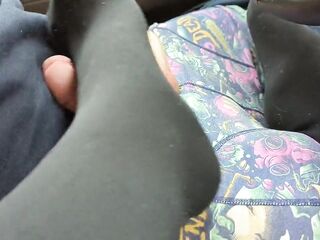 Car Footjob in Hose, Milked Quickly in the Car