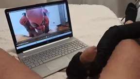 MILF Handjob Jerks off a Big Cock Until He Cums on Her Gloves POV