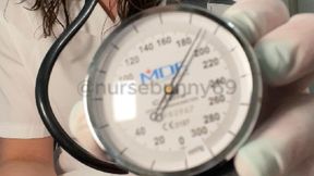Self BP Cuff and Black Stethoscope Stimulation Testing in White Vintage Nurse Outfit with Vibrator 1080p