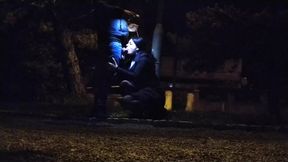 Whore deal with a big fat dick in the public park, leashed