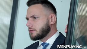 Suited Dani Robles and Hairy Wolf shower and breed hardcore