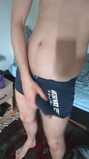 Handsome twink wanks his massive monster cock in a hot solo session