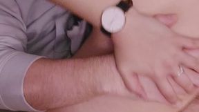Riding his cock with my black leather watch in full view