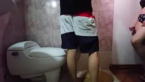 Public Toilet Threesome with Stepbrother