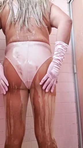 Wet Pink Swimsuit and Pantyhose