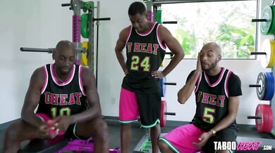 Cory Chase in interracial gangbang with basketball team in coach's home