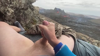 DOUBLE ERUPTION!! Jacking off while watching a volcano in Iceland erupt