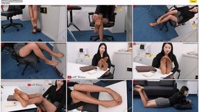 The beautiful, mature, and stunning Xiao Jie showcases her slender legs and lovely feet in the office, clad in sexy, ultra-sheer stockings and high heels.