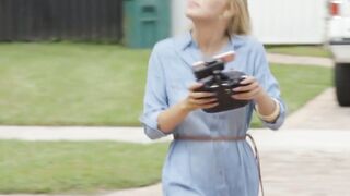 Small blonde slut playing with her drone