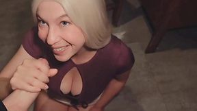 Blonde girl is really into me and my cock. On her knees worshipping it