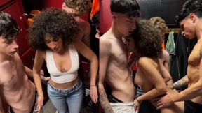 Locker room encounter with multiple partners