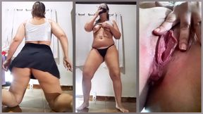 Taking off her clothes, skirt and black panties