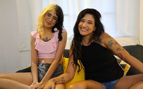 First Time Lesbian: Colorful Geek Gives Herself to the Hot Brunette Neighbor - Azukat & Sumaya Ganesha
