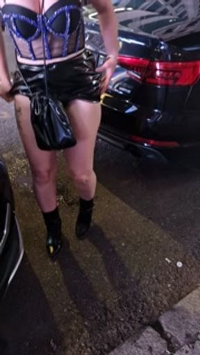 Pissing in a american street dressed like a bitch