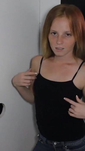 Red Head Alyssa Hart First Black Cock Sucking Dick in Nasty Glory Hole Tiny Tits