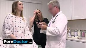 Slim Innocent Teen Gets Enticed In Hot 3-some By an Old Perv Doctor & a Busty Blonde MILF Nurse