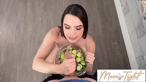 Hot stepmom Ivy Ireland needs her stepson's cum as salad dressing