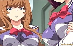 Bondage hentai shemale with a muzzle gets dildoed and h