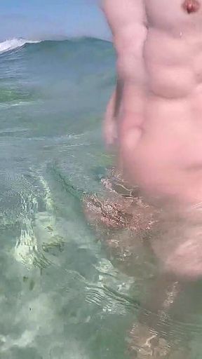 Nude Beach, Waves Playing with My Soft Dick