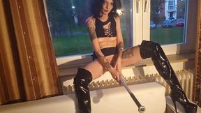 Whore Fucks Herself With A Baseball Bat At The Window For The Neighbours