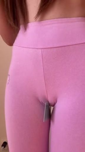 Young Russian (+18) with Camel Toe in Pink Leggings