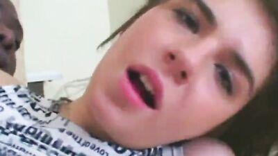 Lovely brunette with perky tits takes a BBC in her hairy pussy