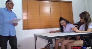 Thai student fucks her much older teacher in class in front of her friend