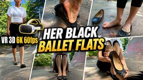 VR 3D 6K 180 60 fps | Angelina’s Black Ballerina Flats Shoeplay – Barefoot Soles, Toes & Slip On Off Close-Ups