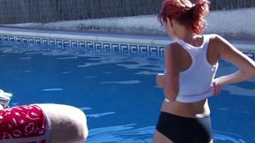 Sensual redhead picked up in the swimming pool and ass fucked
