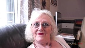 Mature British MILF Claire shows off big jugs and sucks cock