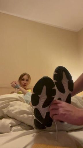 He is tickling my sensitive feet