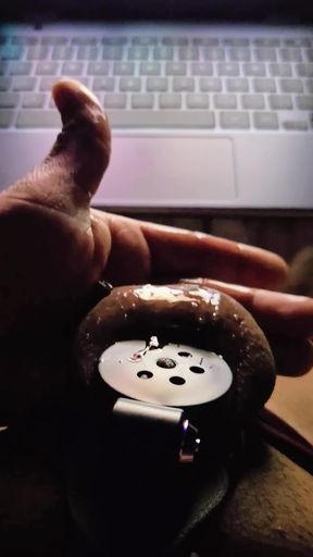 Watching sissy porn in my new flat cage and cumming and squirting