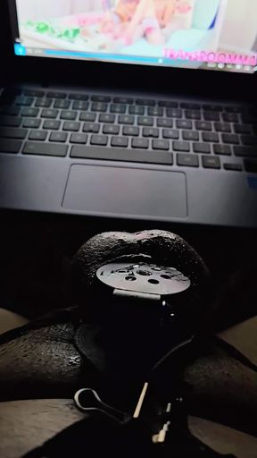 Watching sissy porn in my new flat cage and cumming and squirting