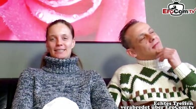 Young German girlfriend shared in an amateur MMF casting trio