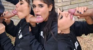 Sloppy blowjob from a beautiful brunette in the park