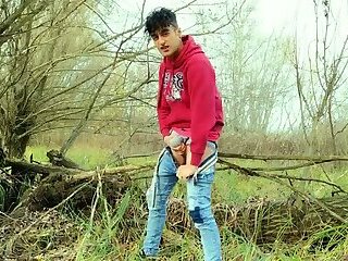 Squeezing Balls and Cock, Slapping Balls and Cumshot Outdoor
